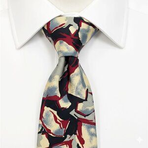 Louis Simard Silk Tie Paris Abstract Art Deco Red Blue Grey Geometric Vintage